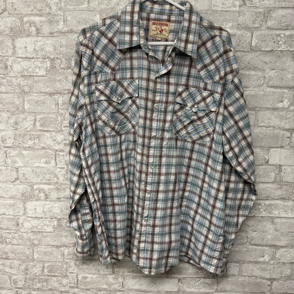 True Religion‎ Plaid Glass Button Down Shirt Men’s XL Vintage